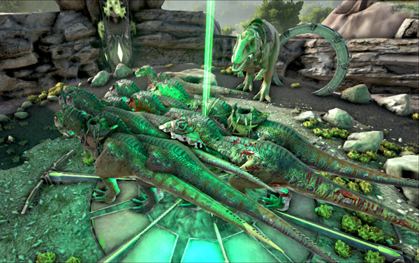 ARK ボス討伐に連れていった恐竜群のゲーム画面スクリーンショット