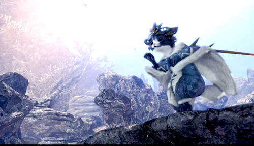 MONSTER HUNTER: WORLD オトモアイルー再会シーンのゲーム画面