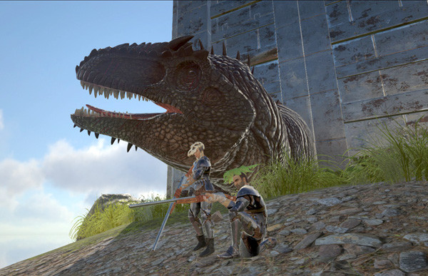 ARK Survival Evolved テイム中のギガノトサウルスのプレイ画面