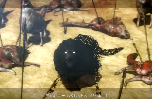 NieR Replicant 狼と人間の対立が描かれるプレイ画面
