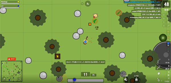SURVIV.io マップとUIが分かるプレイ画面スクリーンショット