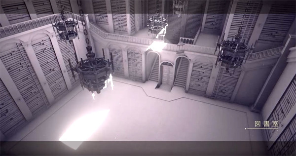NieR Automata 図書館シーンのゲーム画面スクリーンショット