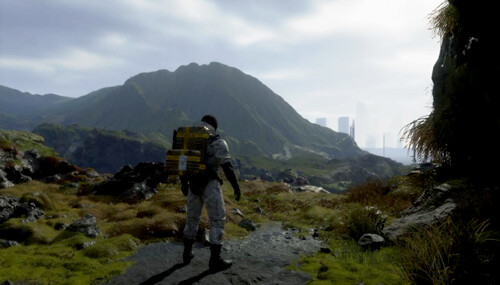 DEATH STRANDING サムが荷物を運ぶ様子のプレイ画面