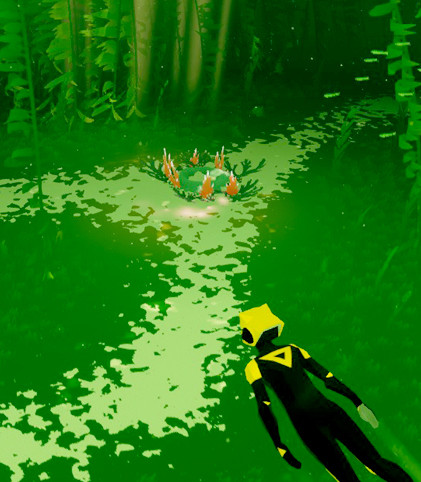 ABZÛ 石像で魚を観察するプレイ画面スクリーンショット