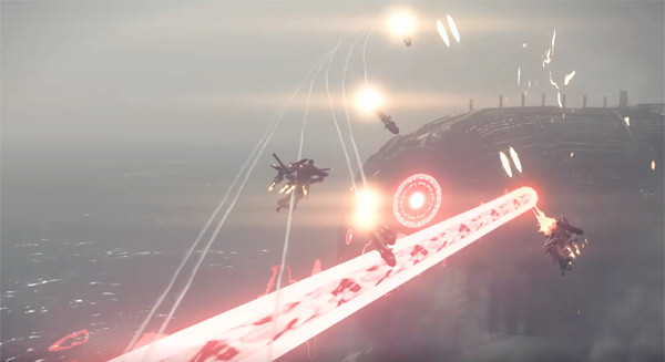 NieR Automata 海上で巨大機械生命体と戦うプレイ画面スクリーンショット